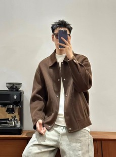 2026春秋新款高品质轻奢系男士双面羊绒外套短款翻领宽松时尚潮流