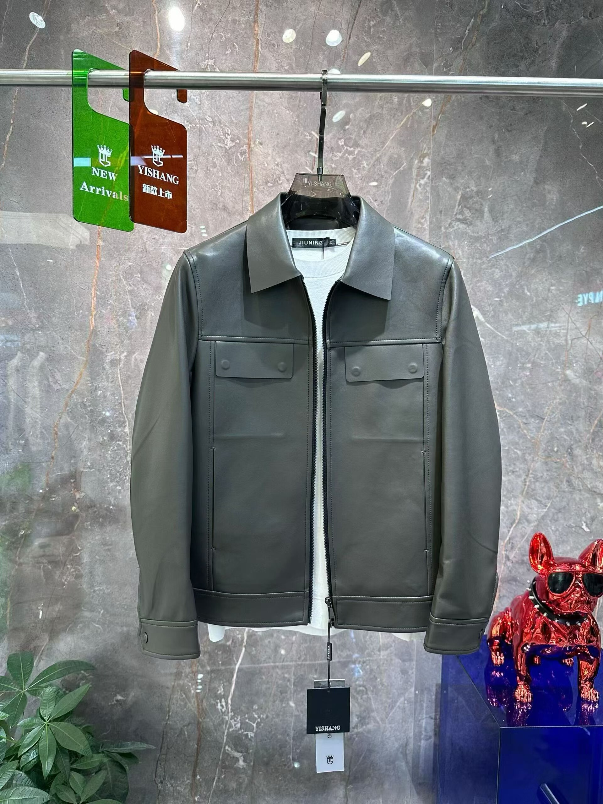 冬季新款男士高品质皮衣外套方领皮衣