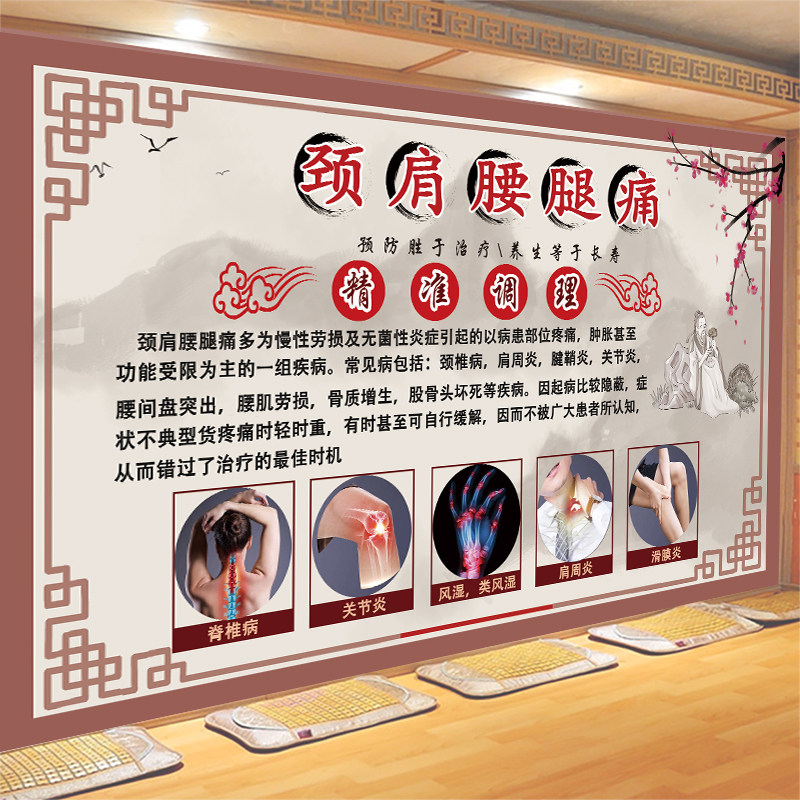 定制尺寸肩颈腰腿痛中医海报宣传展板背景墙装饰壁画养生馆艾炙图