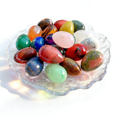 天然水晶鸡蛋原石多色宝石把玩件鱼缸造景扩香矿石标本装饰摆件