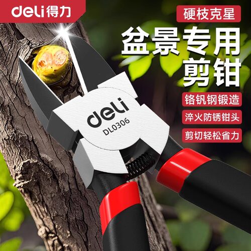 得力盆景专用水口钳工具园艺修枝剪盆栽制作造型叶芽花艺剪刀超硬