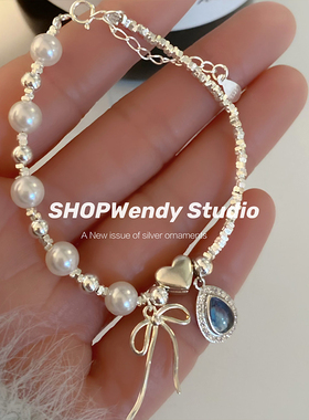 芭蕾少女海蓝宝蝴蝶结珍珠手链