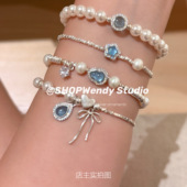 SHOPWendy 自制海蓝宝珍珠S925纯银星星葫芦蝴蝶结手链