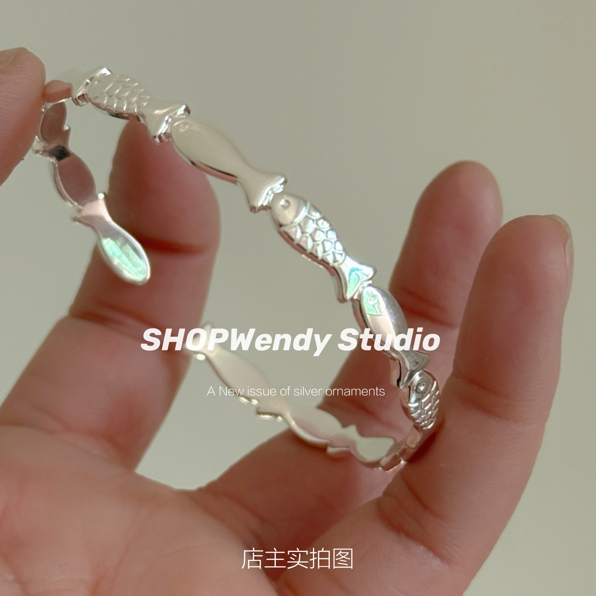 SHOPWendy | 快乐小鱼  足银999.9可爱鱼群纯银手镯开口可调节