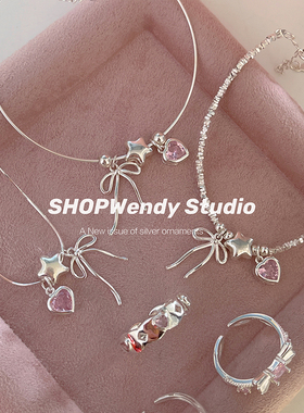 甜心少女S925纯银蝴蝶结套装