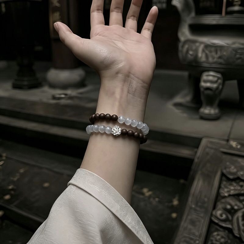 木质檀木手串莲花步步生莲文玩佛珠手链女送女友生日礼物双圈可批