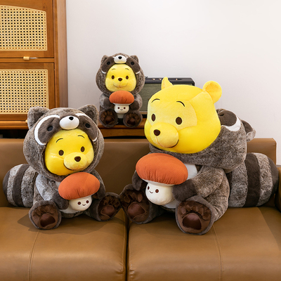 跨境新款变身松鼠维尼熊公仔可摘帽子小熊毛绒玩具儿童布娃娃玩偶