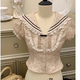 「甜心波点」古早奶茶色少女秘事氛围感穿搭风琴褶海军领