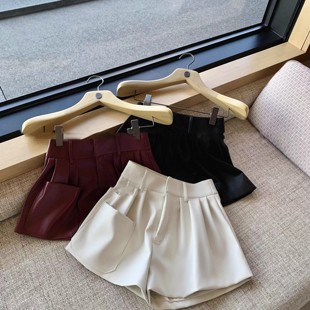 短裤 三色百搭贵秋冬花苞皮裤 chlo 高腰 天赋叠搭手