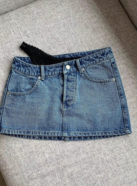 私服开版蕾丝边性感显瘦牛仔短裙