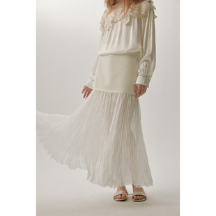 奥芝国 系列款！小众设计感压褶拼接设计半身裙女假两件式长裙SW