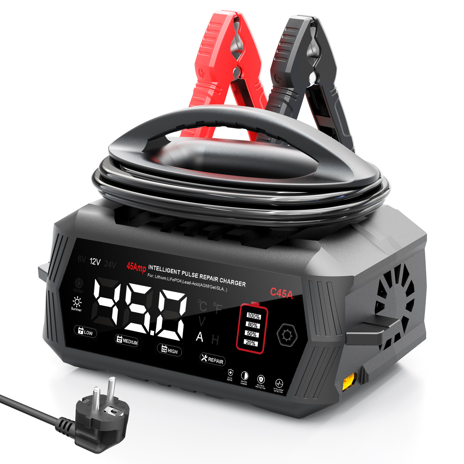 C45A汽车摩托电瓶充电器6V 10A12V45A24V13A铅酸蓄电池AGM智能修