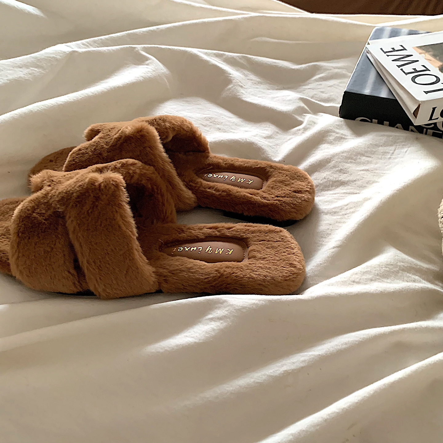 轻奢老钱风~ins高及感温柔风毛毛拖鞋女冬外穿网红时尚加绒棉拖鞋