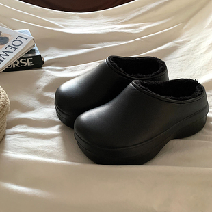 女冬外穿ins防滑包头棉拖鞋 日系加绒厚底厨师鞋 防水保暖 金屿鹿