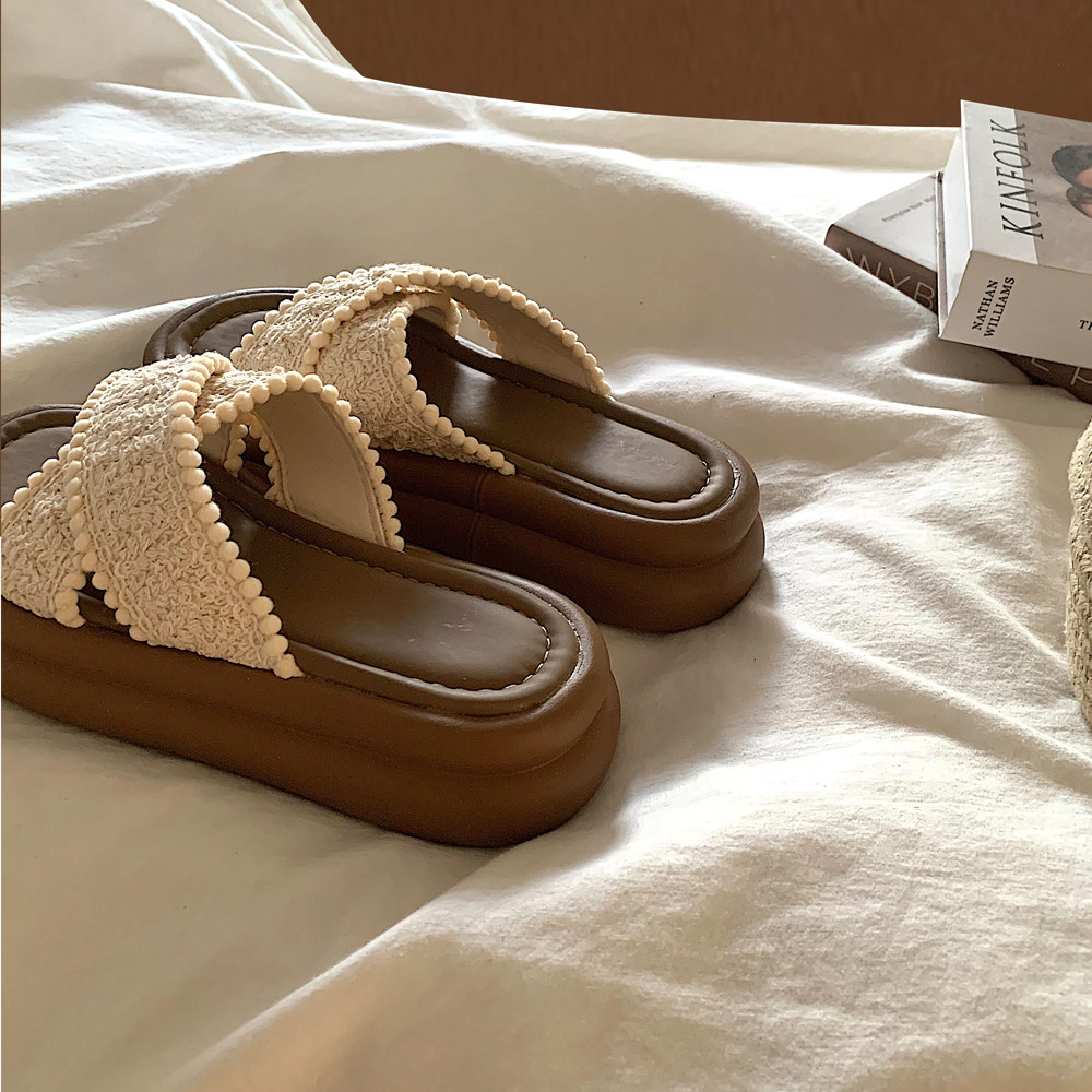 金屿鹿ins厚底增高踩屎感一字拖鞋女外穿仙女风配裙子沙滩凉拖潮,女鞋,一字拖,淘宝优惠券,粉丝福利购,淘宝优惠卷