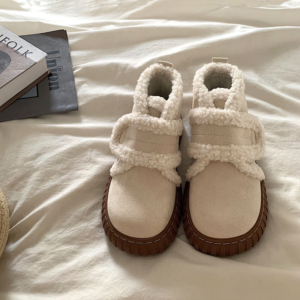 ins丑萌保暖厚底魔术贴雪地靴