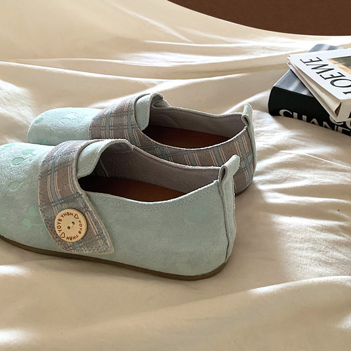 金屿鹿 薄荷青~小众ins复古全包勃肯鞋女鞋配裙子休闲一脚蹬单鞋