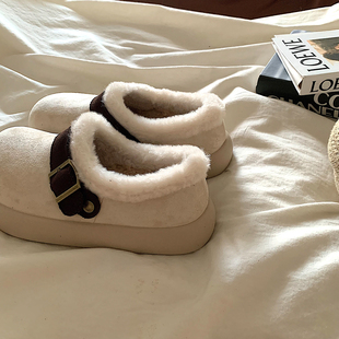 金屿鹿厚底加绒全包勃肯鞋女冬季新款ins韩版一脚蹬防滑保暖棉鞋