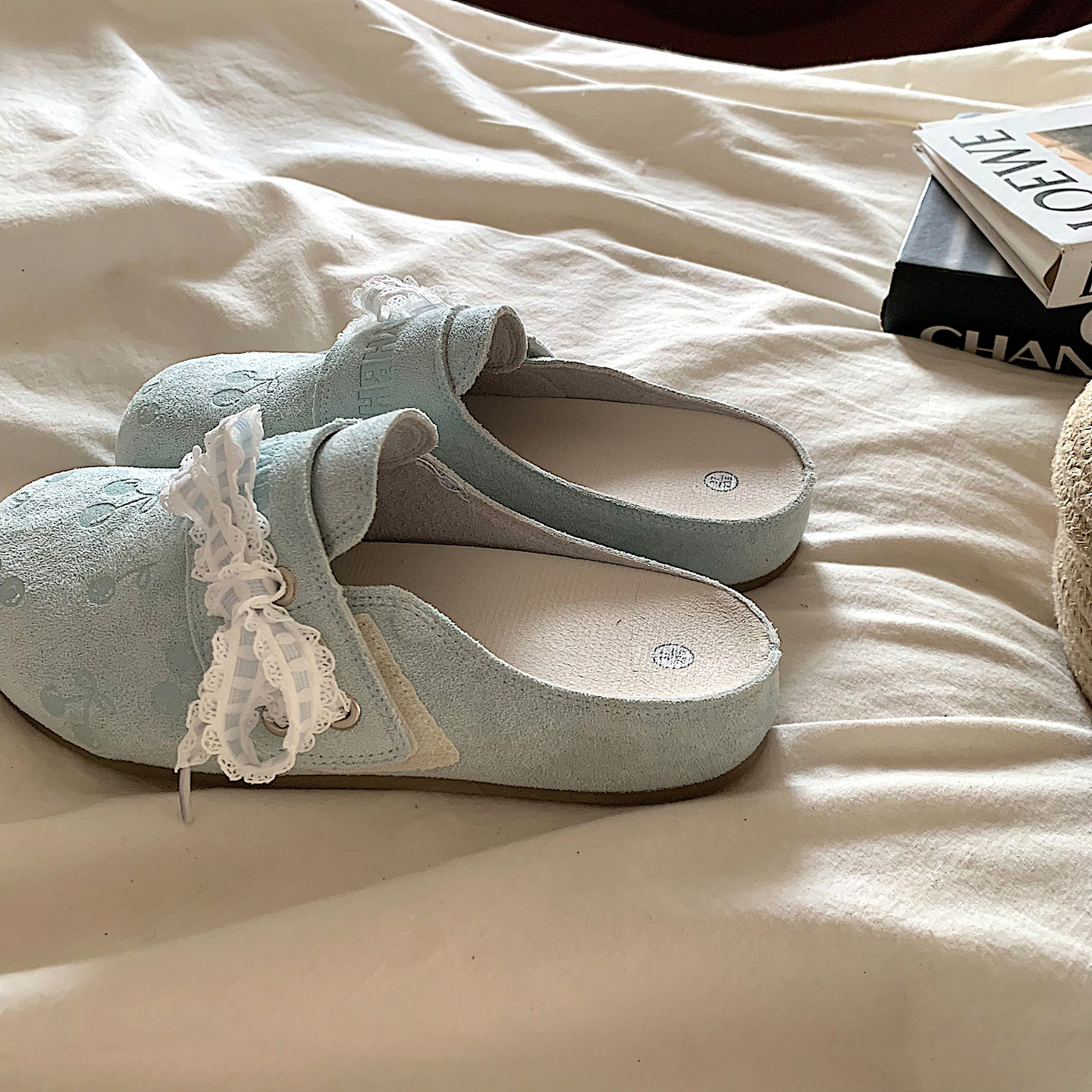 金屿鹿 薄荷青~ins复古勃肯鞋女2025新款配裙子一脚蹬包头半拖鞋,女鞋,包头拖,淘宝优惠券,粉丝福利购,淘宝优惠卷