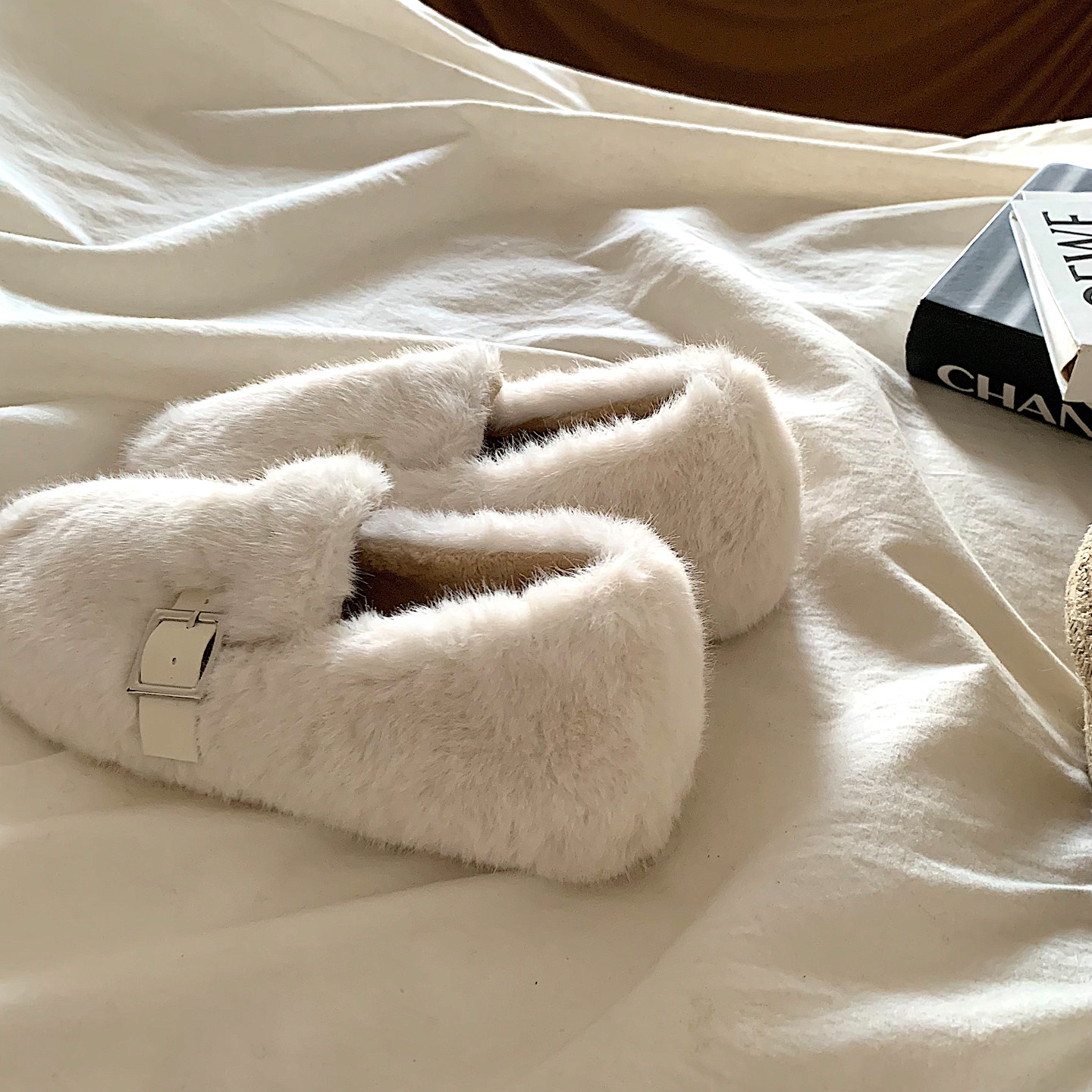 茸茸雪白~ins温柔加绒毛毛鞋女外穿网红老钱保暖一脚蹬棉鞋豆豆鞋,女鞋,毛毛鞋,淘宝优惠券,粉丝福利购,淘宝优惠卷