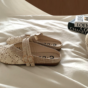 金屿鹿小众ins晚晚风镂空透气凉拖鞋女夏外穿新中式温柔包头拖鞋
