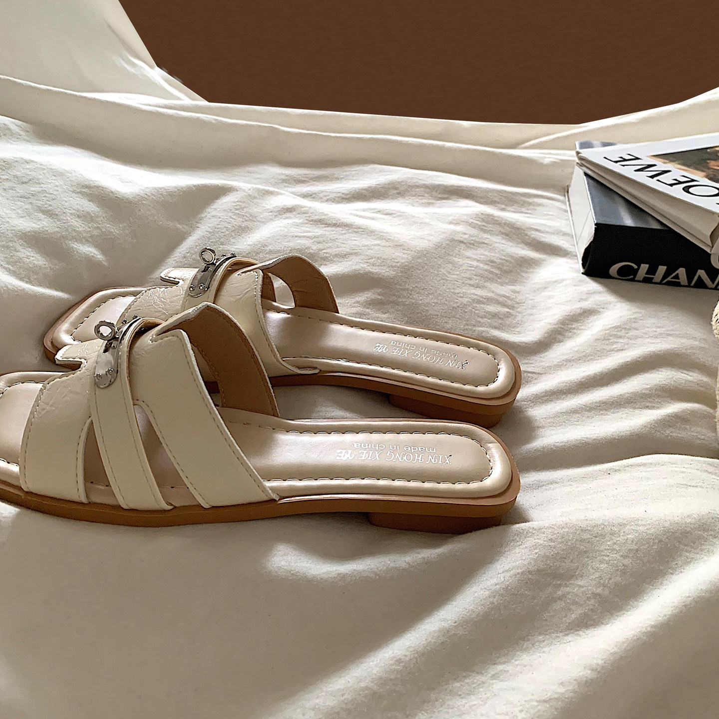 金屿鹿气质老钱风~ins法式复古凉拖鞋女夏外穿网红度假海边一字拖,女鞋,一字拖,淘宝优惠券,粉丝福利购,淘宝优惠卷