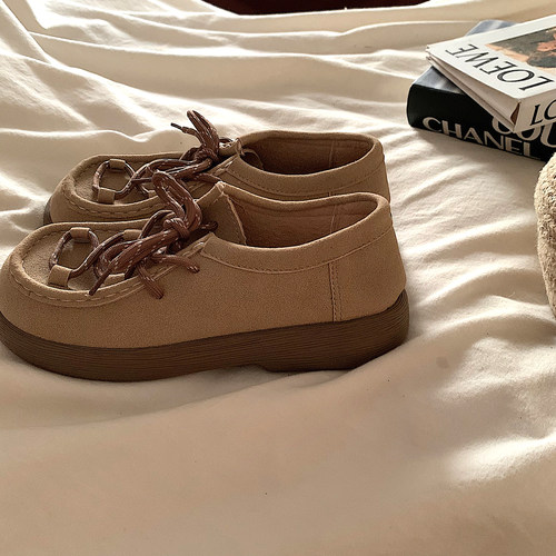 ins复古厚底全包勃肯鞋女2025新款丑萌小方头学生休闲单鞋乐福鞋