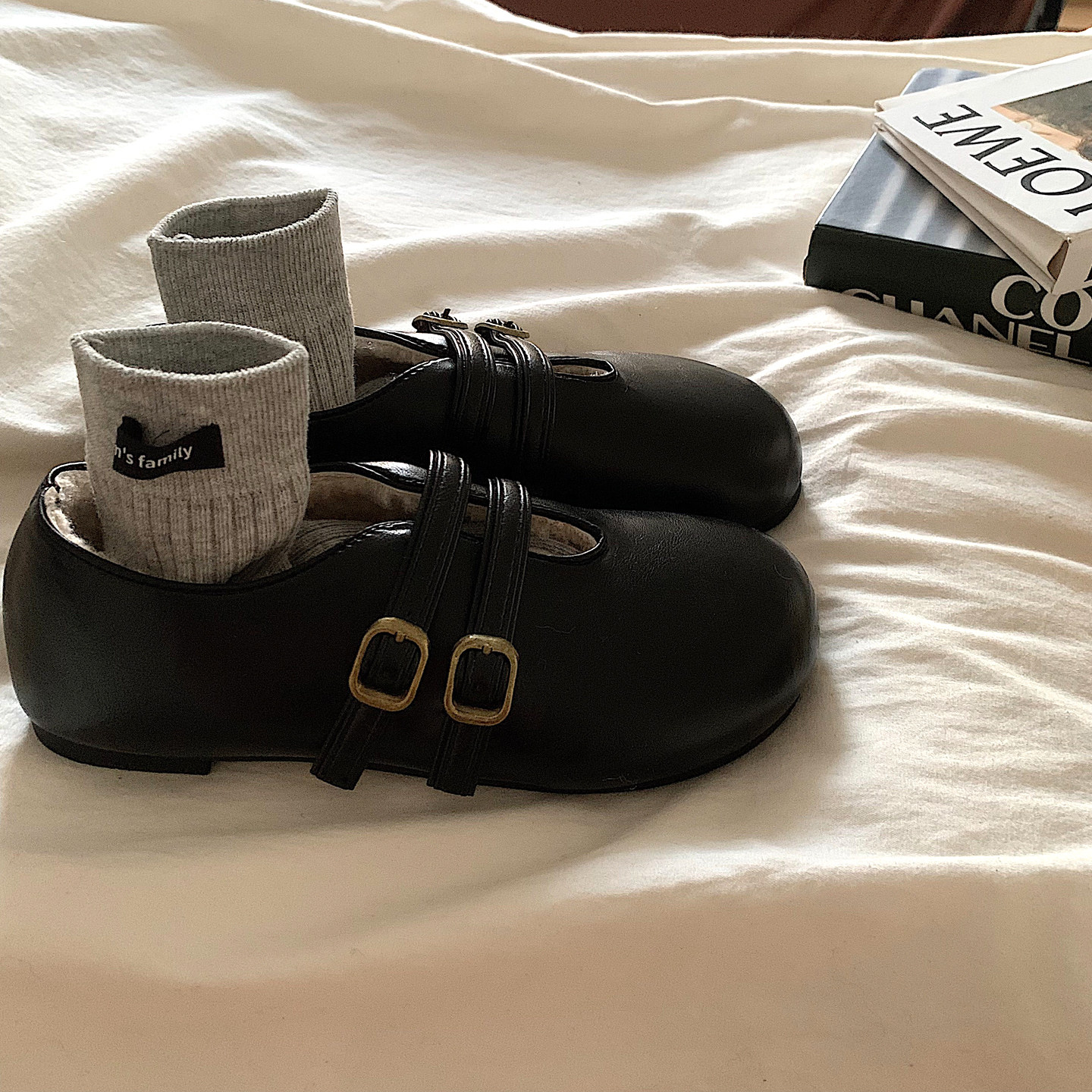 金屿鹿 复古加绒勃肯鞋女冬ins法式双扣圆头保暖玛丽珍毛毛鞋飘鞋,女鞋,玛丽珍鞋,淘宝优惠券,粉丝福利购,淘宝优惠卷