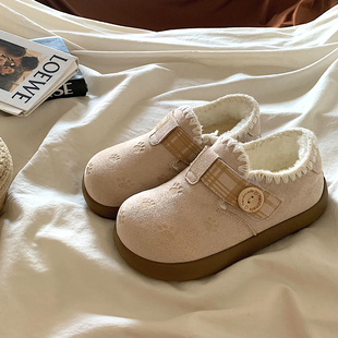 金屿鹿 日系百搭配裙子加绒全包勃肯鞋女冬季ins韩版保暖毛毛棉鞋