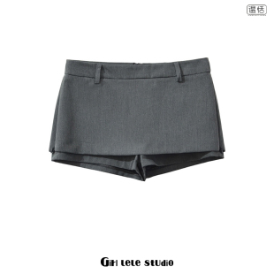 裙裤 复古辣妹灰色西装 美式 女性感低腰显瘦防走光半身裙 包邮