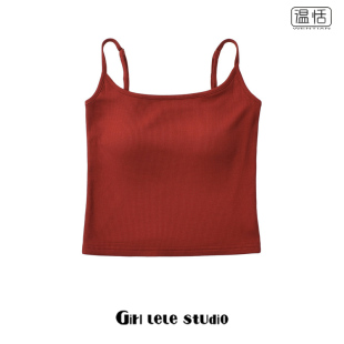 辣妹美背红色吊带背心女带胸垫打底内搭外穿上衣潮 法式 包邮