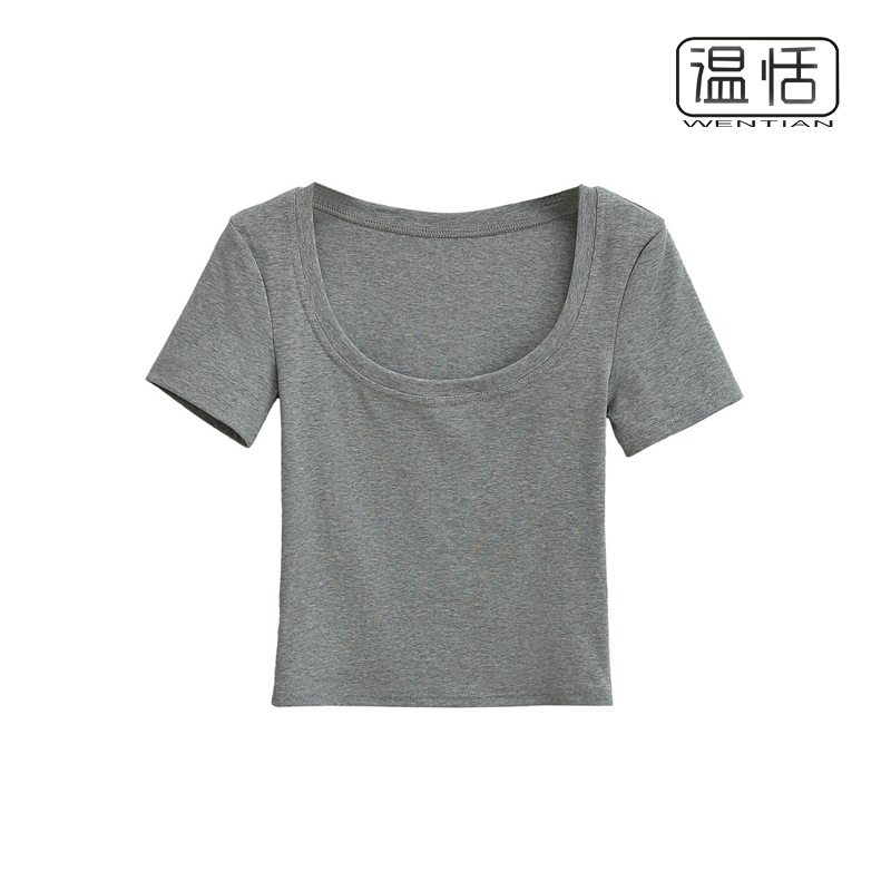 短袖甜辣妹双压线女短款上衣