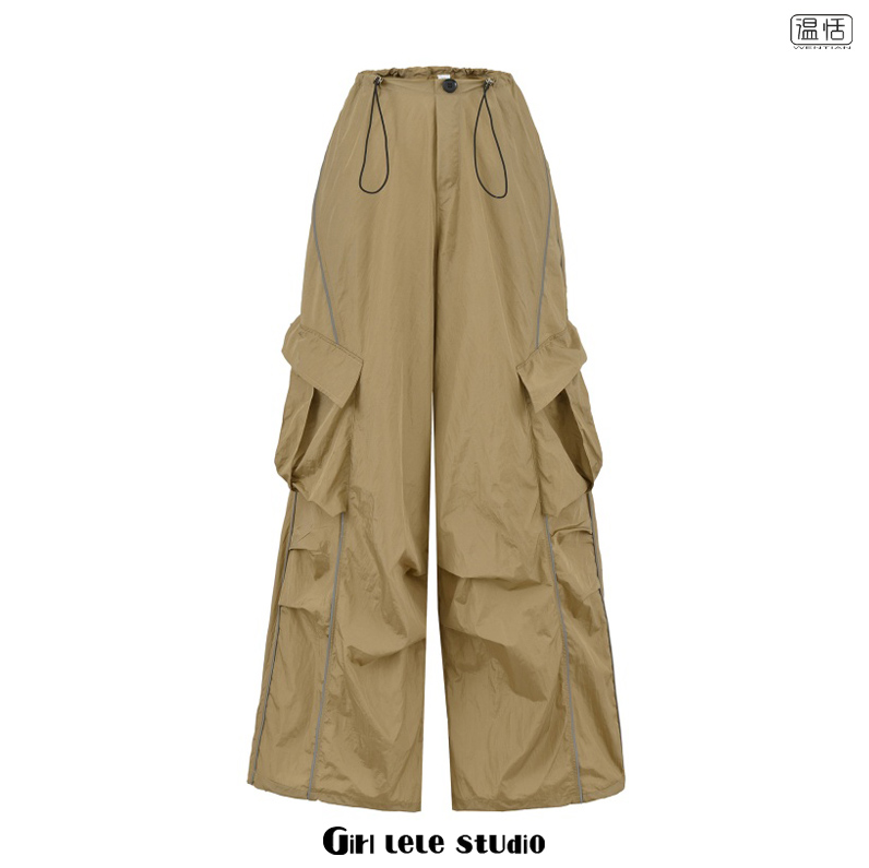 【包邮】美式辣妹风时尚工装裤多口袋阔腿裤女宽松显瘦休闲长裤子