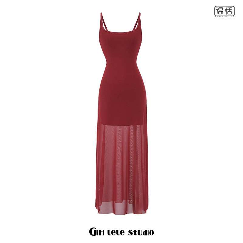 【包邮】辣妹性感网纱拼接微透连衣裙女复古红色海边度假吊带长裙,女装/女士精品,连衣裙,淘宝优惠券,粉丝福利购,淘宝优惠卷