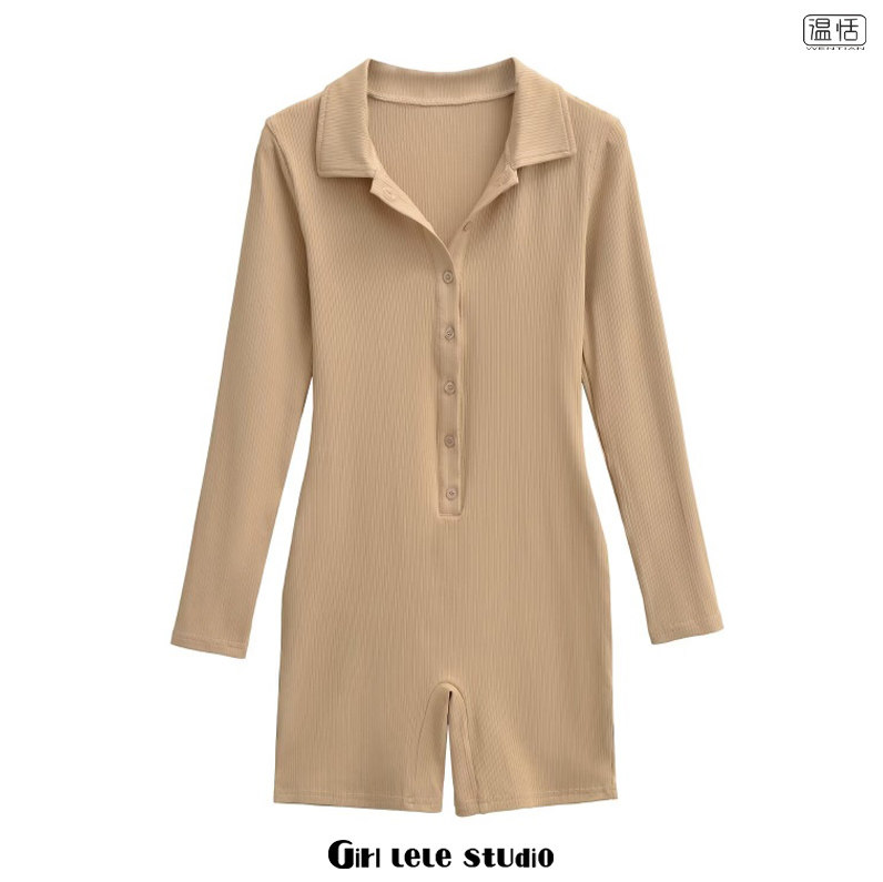 【包邮】欧美风新款时尚简约翻领排扣连体裤高腰修身显瘦弹力短裤,女装/女士精品,连体衣/裤,淘宝优惠券,粉丝福利购,淘宝优惠卷