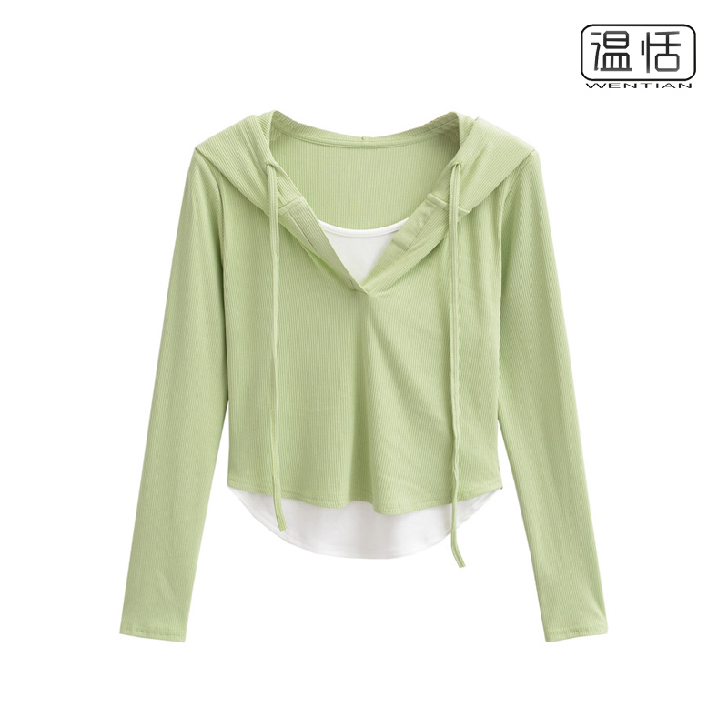 长袖纯欲风假俩件女T恤上衣