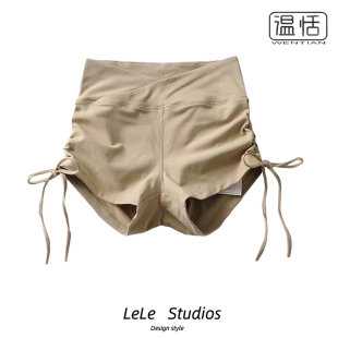 【包邮】高腰翘臀显腿长抽绳褶皱系带蜜桃包臀运动跑步瑜伽短裤女