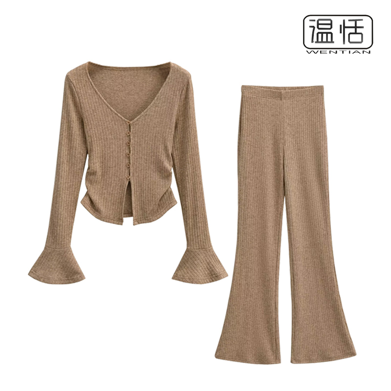 针织2023秋季套装微喇长裤
