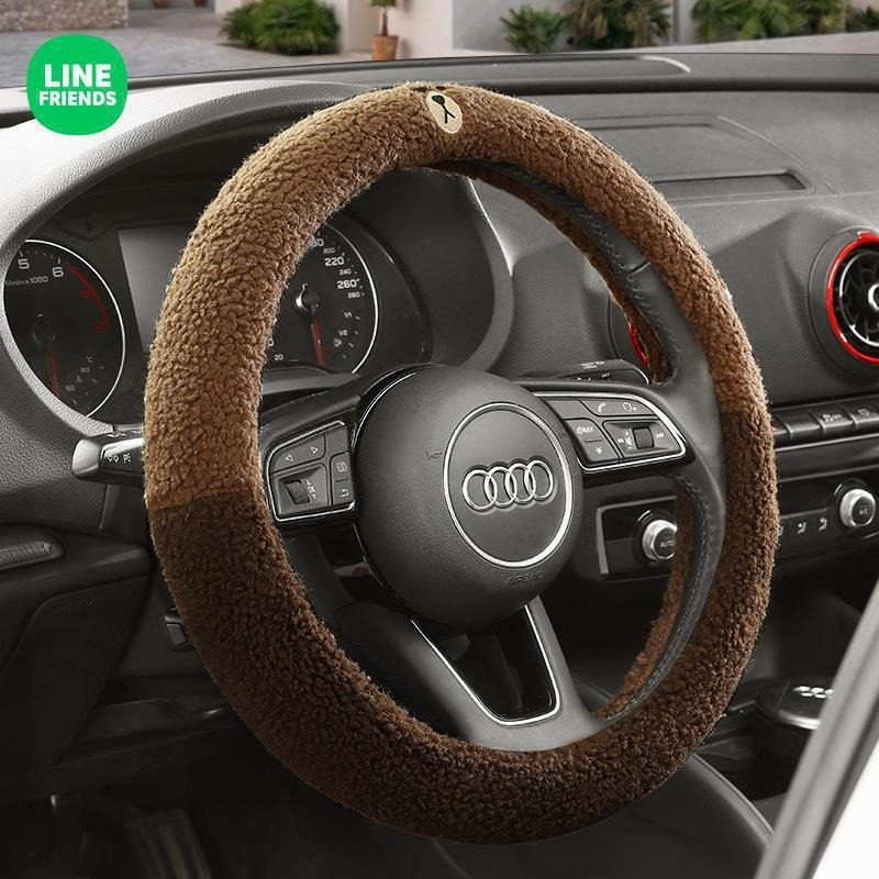 布朗熊汽车冬季方向盘套短毛绒女款可爱防滑卡通保暖冬天方向把套