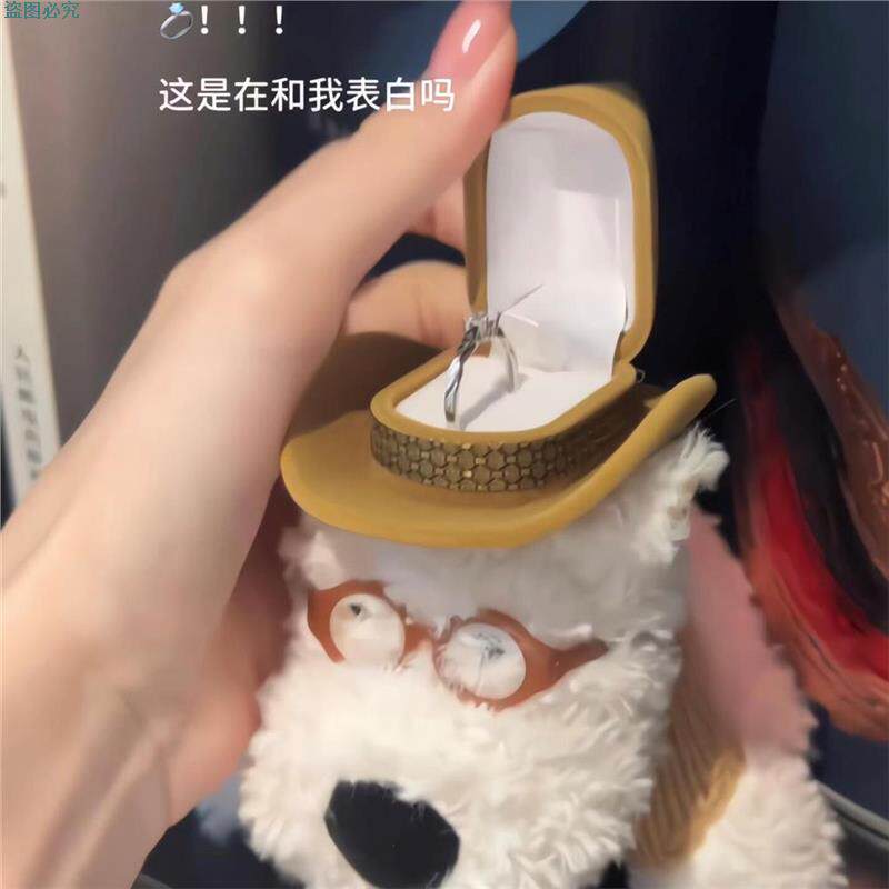 西高地小狗戒指盒创意潦草小狗帽子盒情人节礼物表白送女友首饰盒