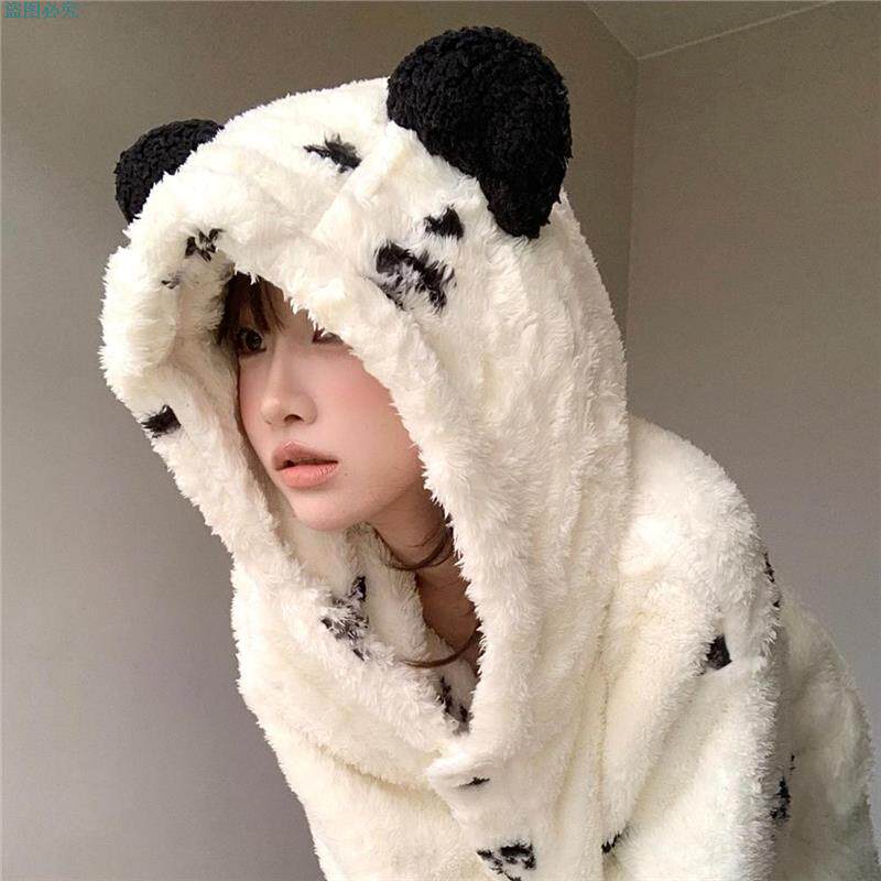 小熊睡衣可爱冬季珊瑚绒连体睡衣少女心印花加厚毛绒一体式家居服