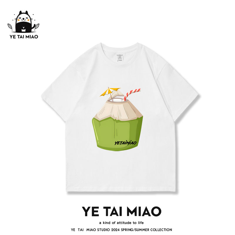 YE TAI MIAO复古创意椰子纯棉短袖T恤女2025夏季新款宽松休闲上衣