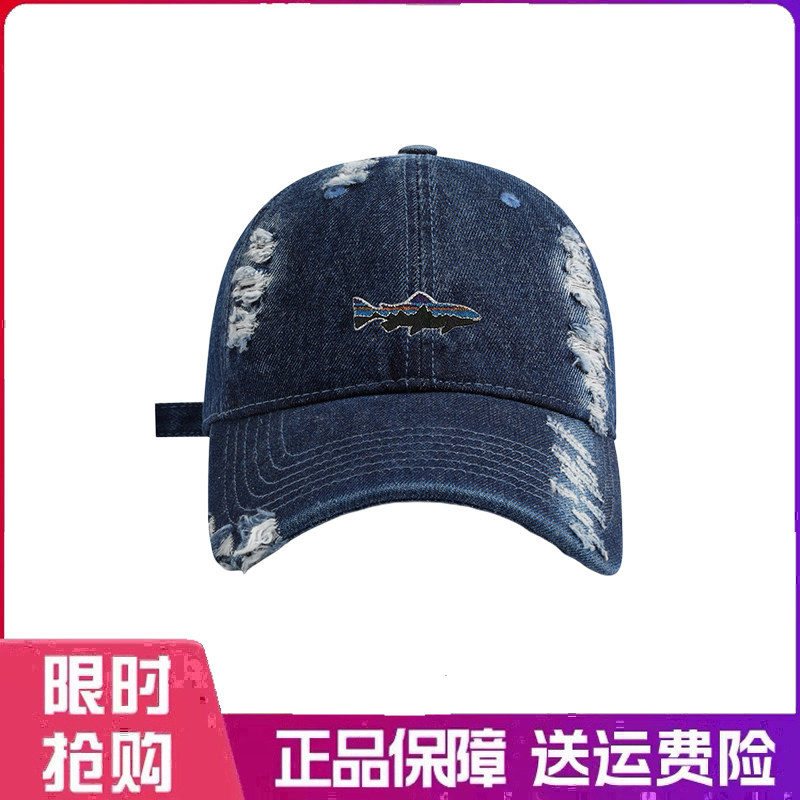 户外帽子破洞水洗遮阳牛仔棒球帽男女复古做旧街头时尚休闲鸭舌帽