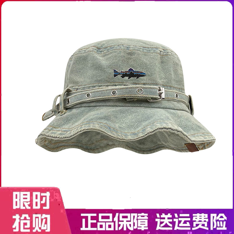 户外帽子复古腰带水洗牛仔渔夫帽女春夏百搭遮阳防晒显脸小盆帽男