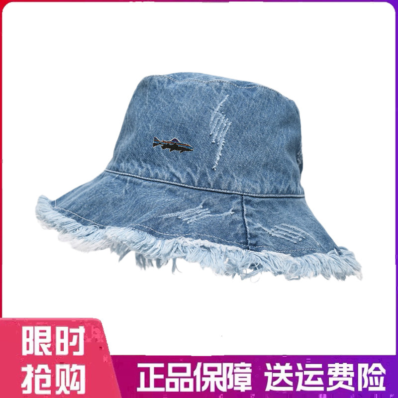 户外帽子毛边水洗牛仔渔夫帽女夏季减龄天蓝色遮阳防晒帽子男盆帽