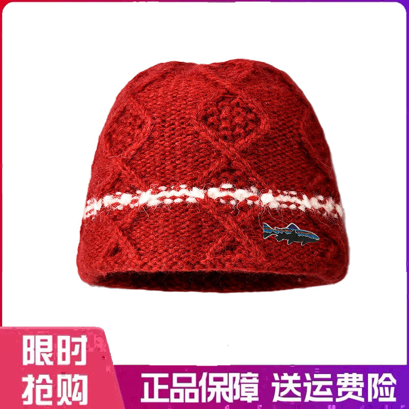户外帽子小香风毛线渔夫帽女秋冬季保暖显脸小针织大头围拼色盆帽