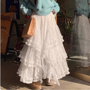 春秋女孩白色长裙洋气女童半身裙秋装2025新款潮儿童甜美蛋糕裙子