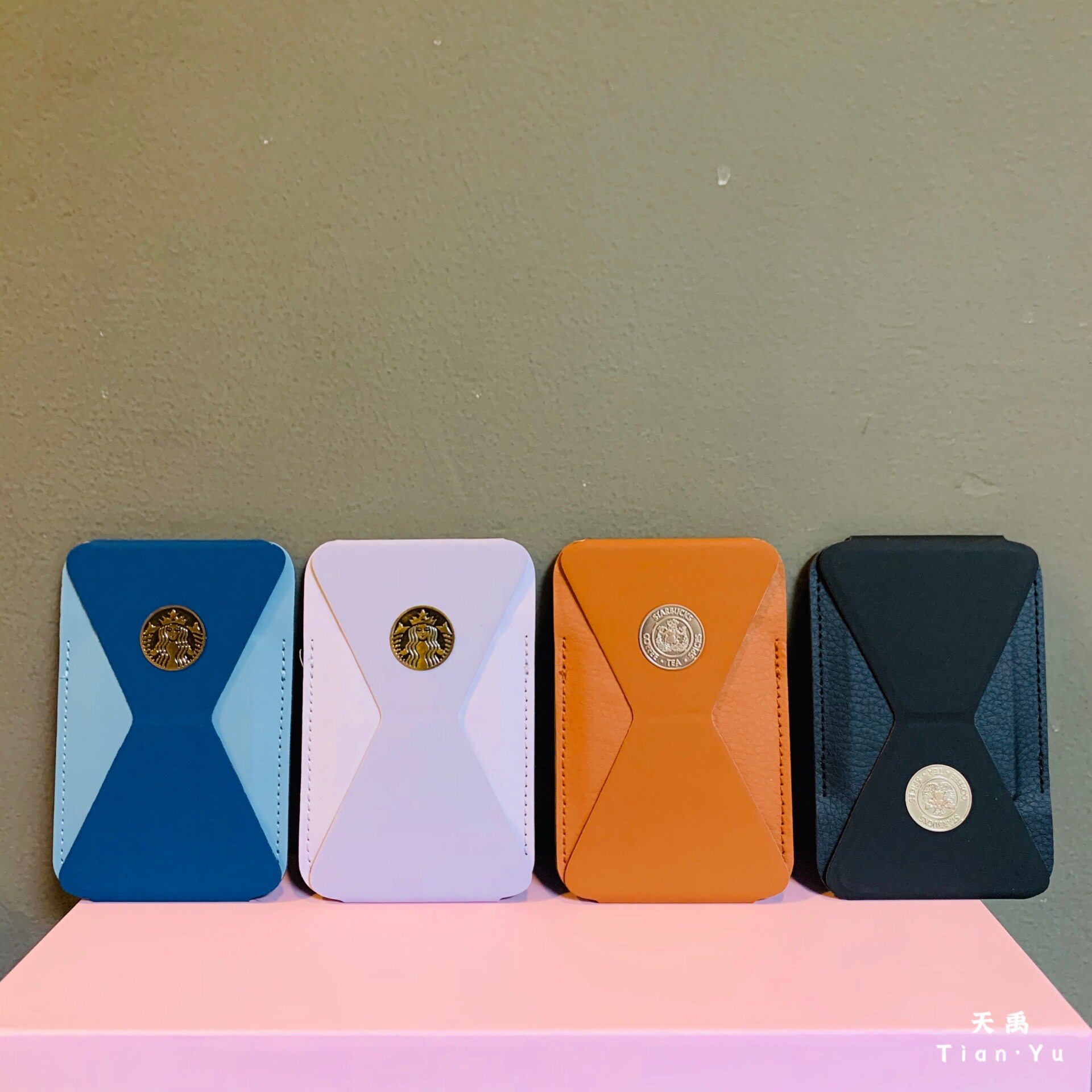 星巴克手机支架 功能便携折叠卡包卡夹手机套 磁吸实用黑棕蓝色架