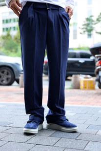 直筒长裤 韩国潮牌BytheR秋季 西裤 两针褶皱宽松腰带休闲裤 子男 新款