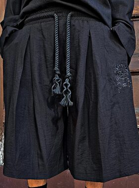 BytheR夏季男士V型褶裥短裤